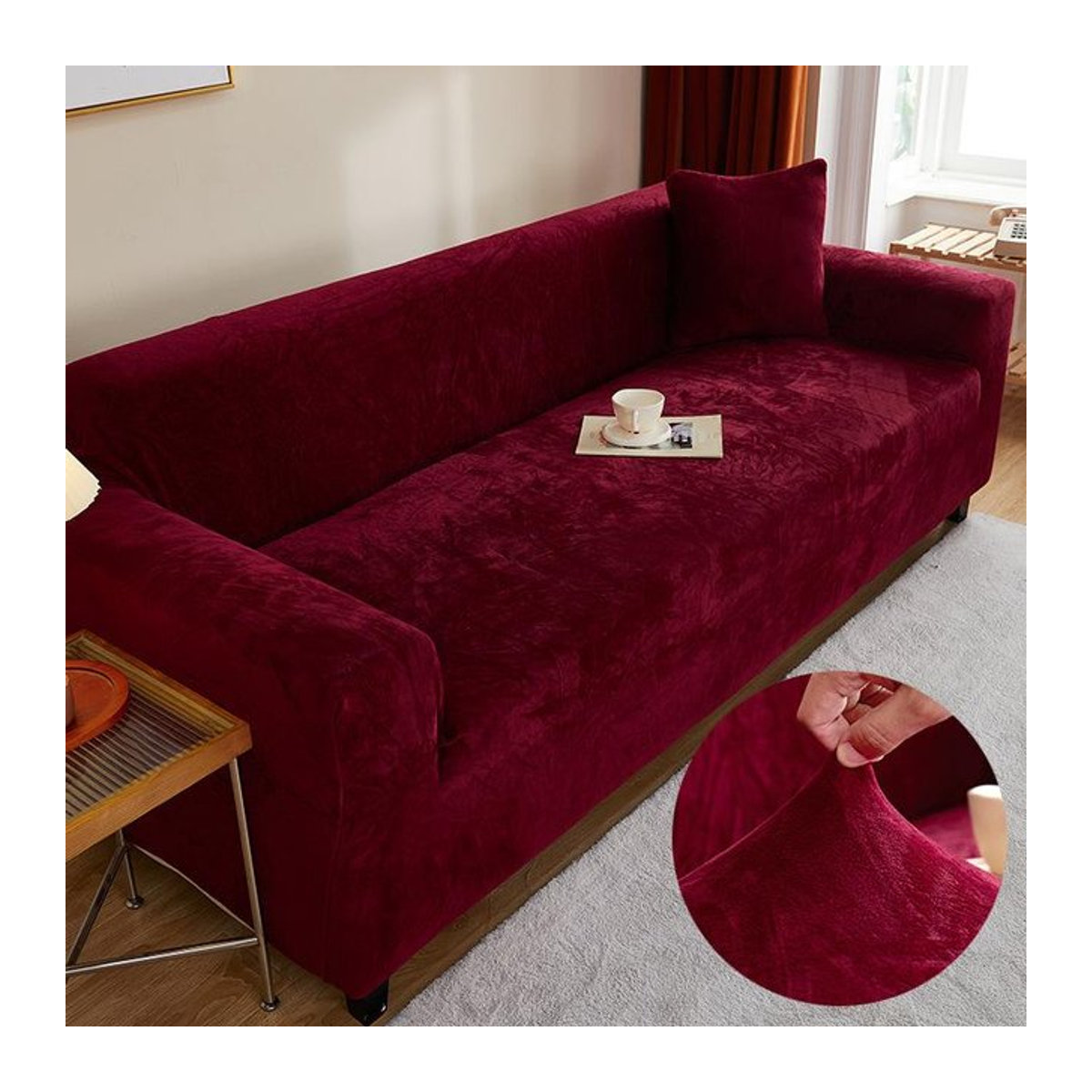Bestbags Sofaüberwurf aus Samt in Rot, elastischer und rutschfester Couchbezug als Möbelschutz für dein Wohnzimmer - Bild 1