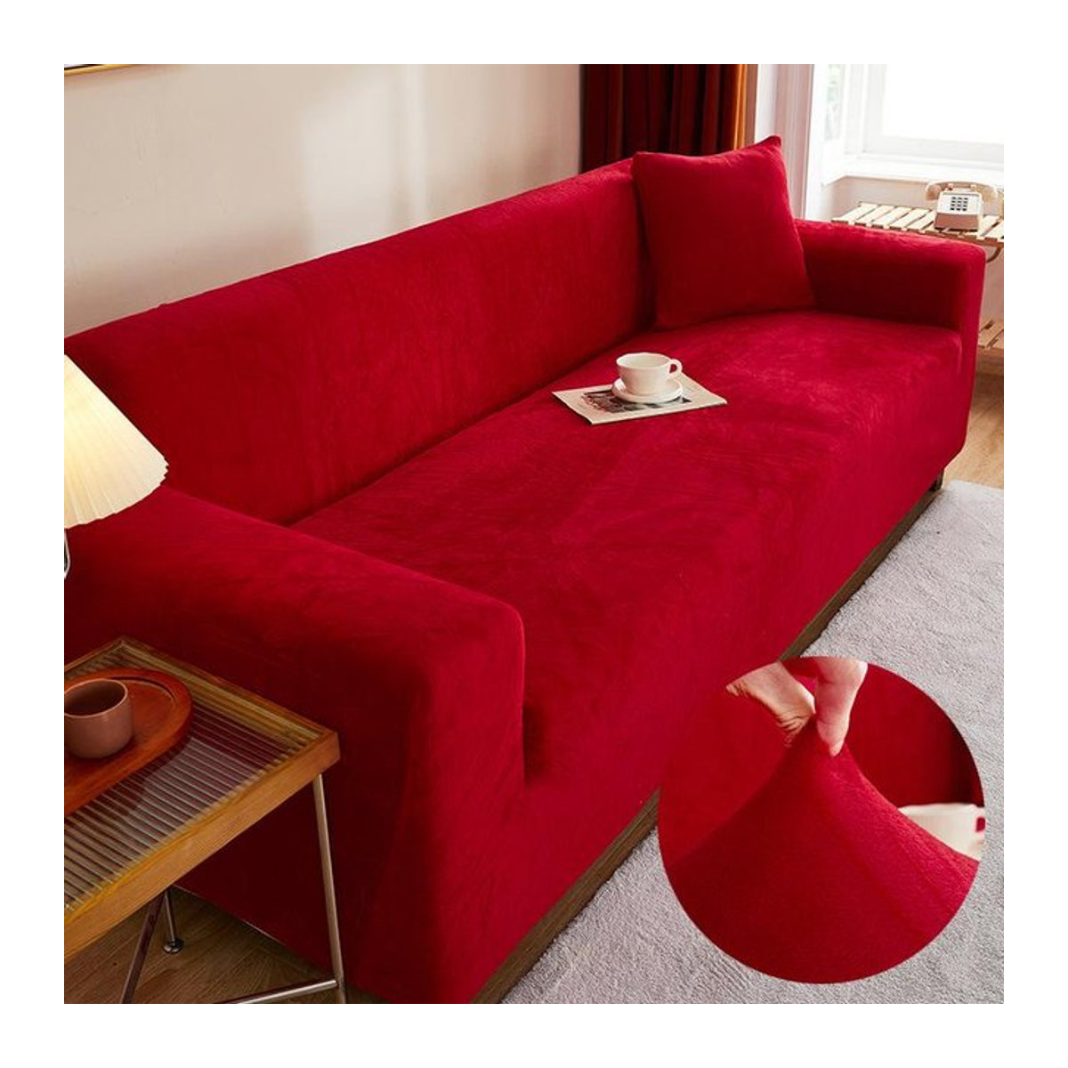 Bestbags Sofaüberwurf aus Samt in Rot, elastischer und rutschfester Couchbezug für 1-Sitzer, Breite: 90-140 cm - Bild 1