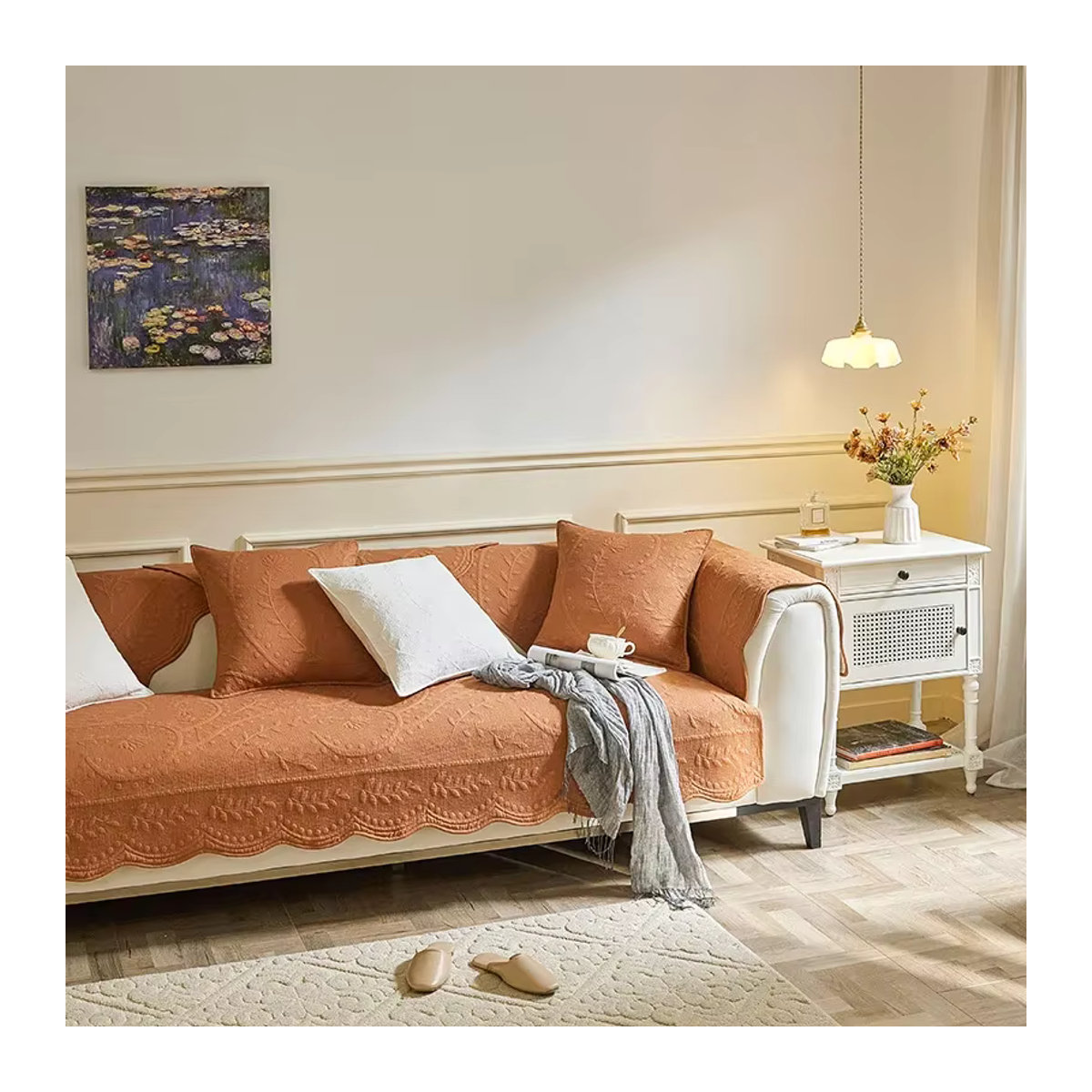 Bestickter Sofa Bezug aus gewaschener Baumwolle in Orange von 静岩汐洁 (nur Bezug) - Bild 2
