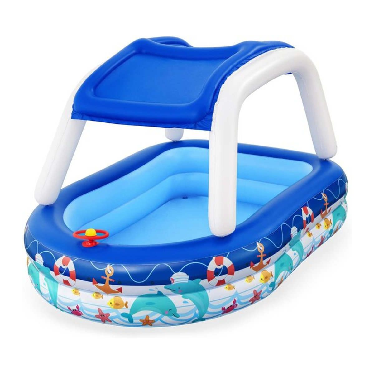Bestway Family Pool Sea Captain mit Sonnenschutzdach in Blau, B/T/H: 213 x 155 x 132 cm - Bild 1