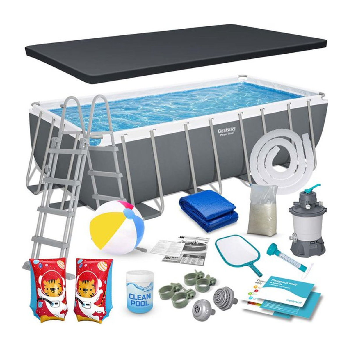 Bestway Frame Pool mit 18 in 1 Zubehör Set in Blau und Grau, H x B x T: 122 x 488 x 244 cm - Bild 1
