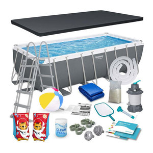 Bestway Frame Pool mit 18 in 1 Zubehör Set in Blau und Grau, H x B x T: 122 x 488 x 244 cm