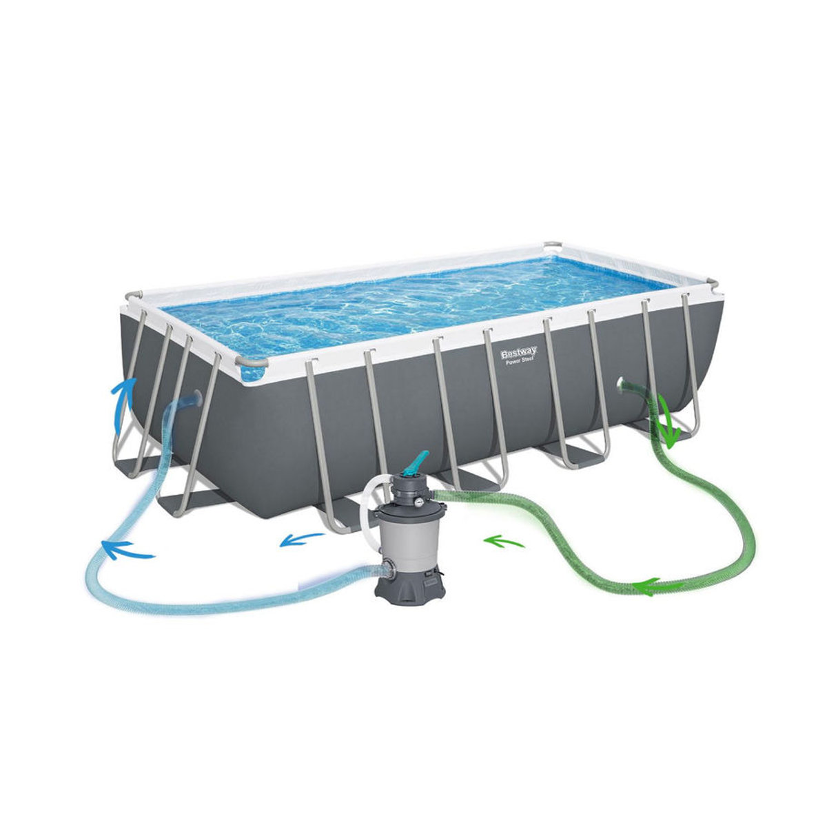 Bestway Frame Pool mit 18 in 1 Zubehör Set in Blau und Grau, H x B x T: 122 x 488 x 244 cm - Bild 2