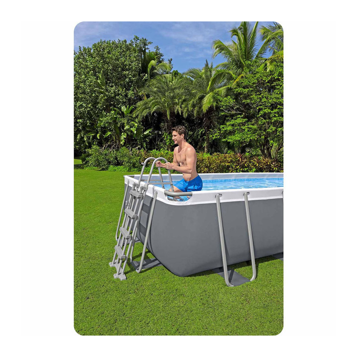 Bestway Frame Pool mit 18 in 1 Zubehör Set in Blau und Grau, H x B x T: 122 x 488 x 244 cm - Bild 3
