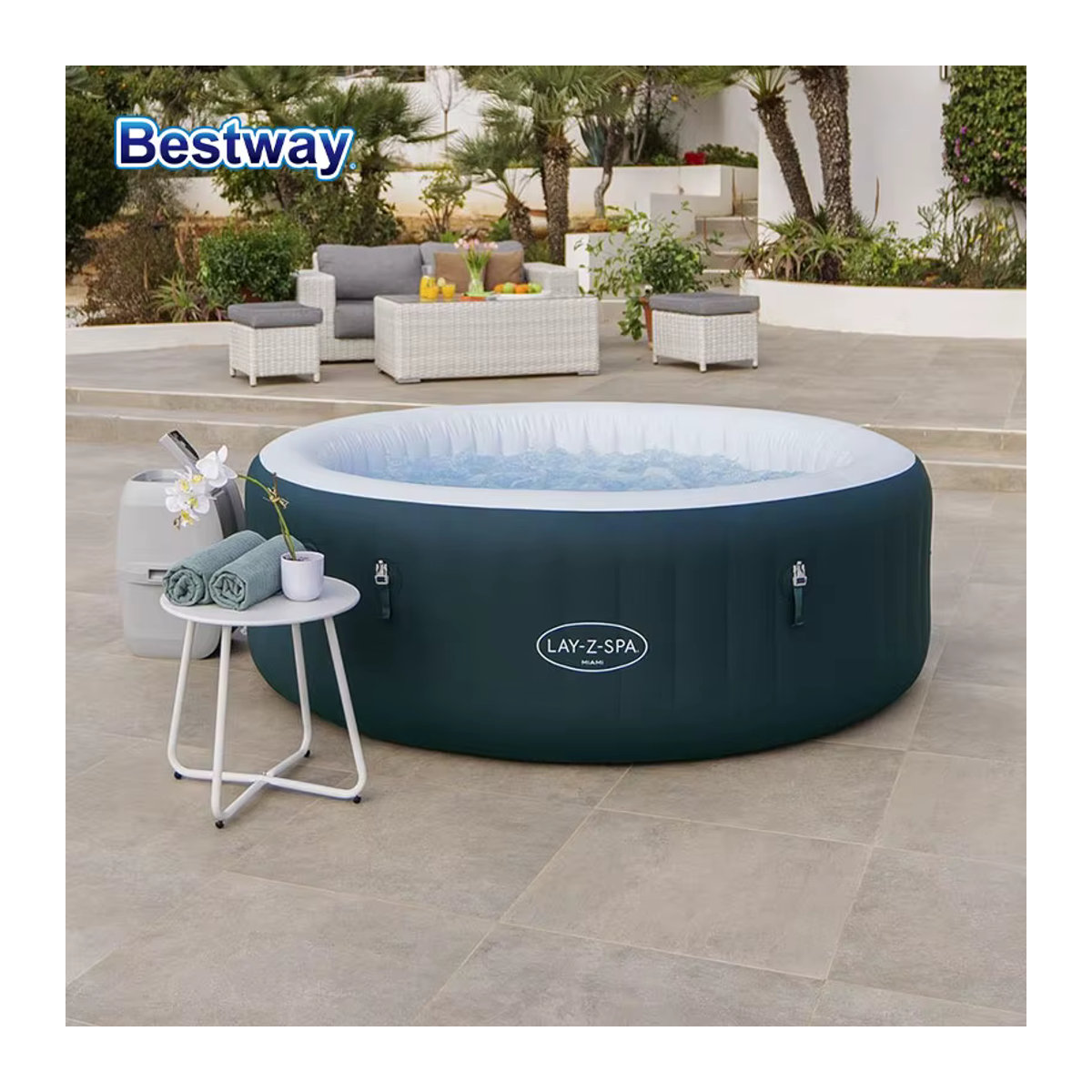 Bestway Lay-Z-Spa Miami Wave aufblasbarer Whirlpool in Dunkelgrün, Durchmesser: 1,96 m, Höhe: 66 cm - Bild 2