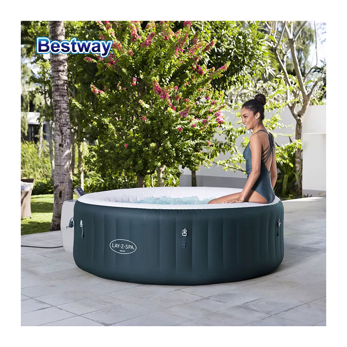 Bestway Lay-Z-Spa Miami Wave aufblasbarer Whirlpool in Dunkelgrün, Durchmesser: 1,96 m, Höhe: 66 cm - Bild 3