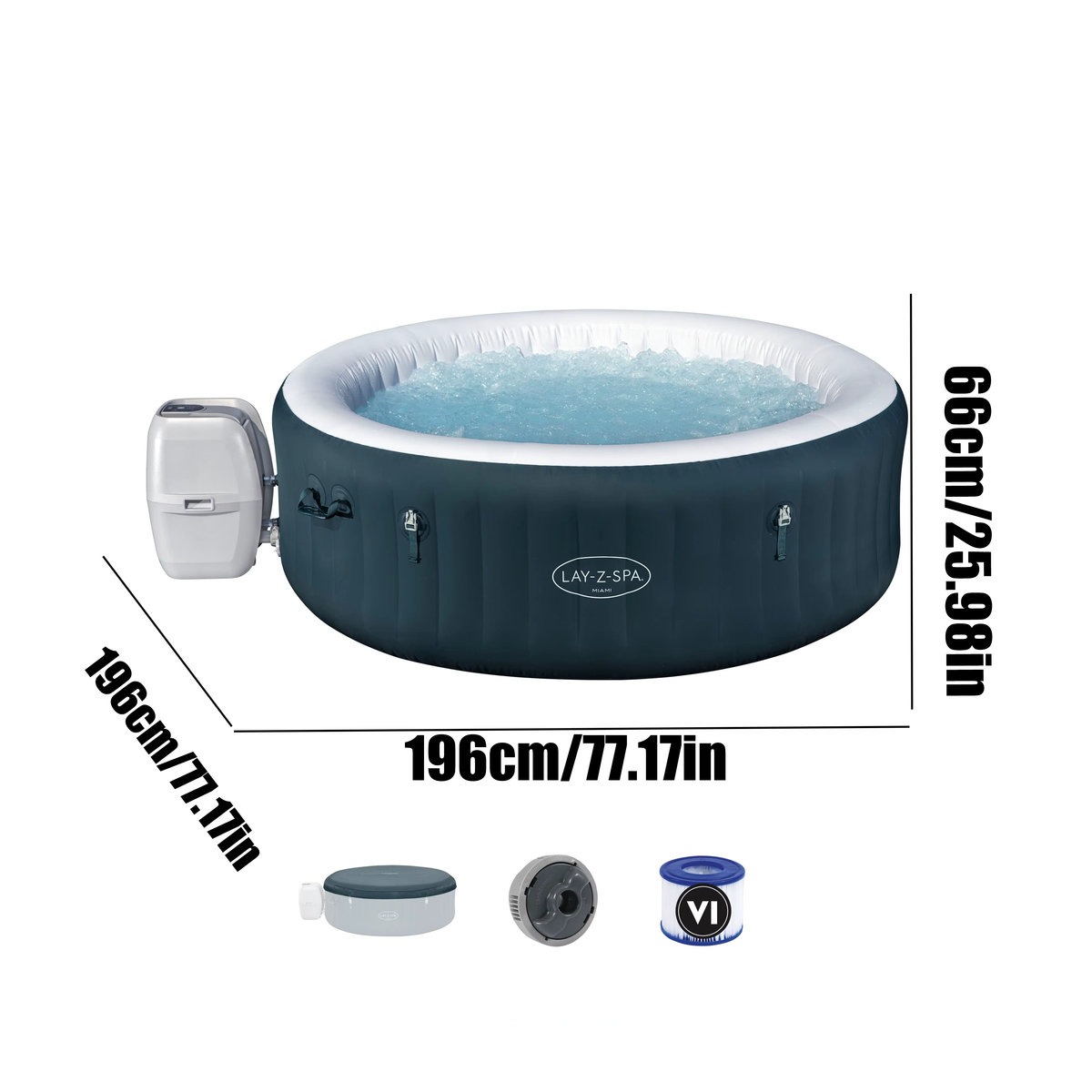 Bestway Lay-Z-Spa Miami Wave aufblasbarer Whirlpool in Dunkelgrün, Durchmesser: 1,96 m, Höhe: 66 cm - Bild 5