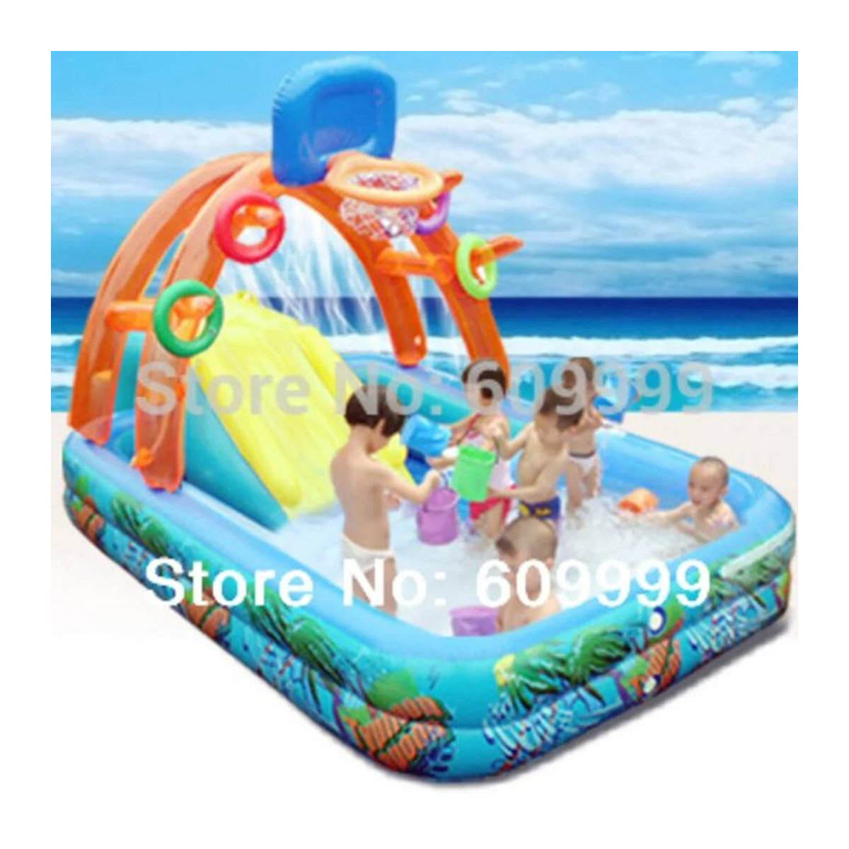 Bestway SS8010 Multifunktionales aufblasbares Planschbecken in Schlossform für Kinder, mehrfarbig - Bild 1