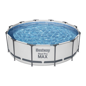 Bestway Steel Pro MAX Frame Pool Set mit Filterpumpe, rund, Grau, Durchmesser: 366 cm, Höhe: 100 cm