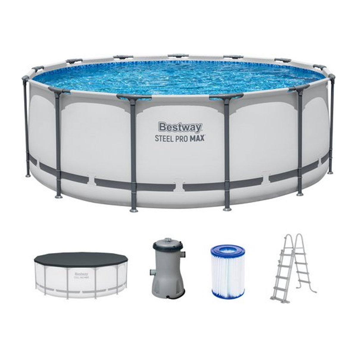 Bestway Steel ProMAX Stahlrahmenpool-Set mit Filterpumpe, rund, Grau/Blau, Durchmesser: 396 cm, Höhe: 122 cm - Bild 4