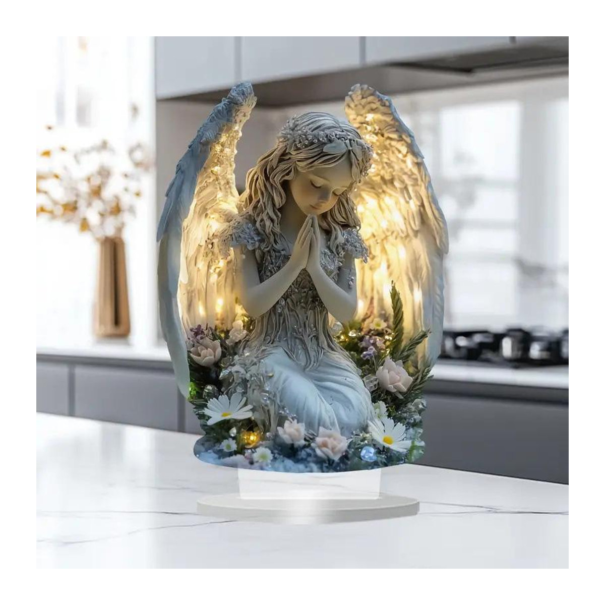 Betende Engelstatue von The best future in Weiß aus Kunstharz zur Dekoration von Zuhause oder Büro - Bild 4