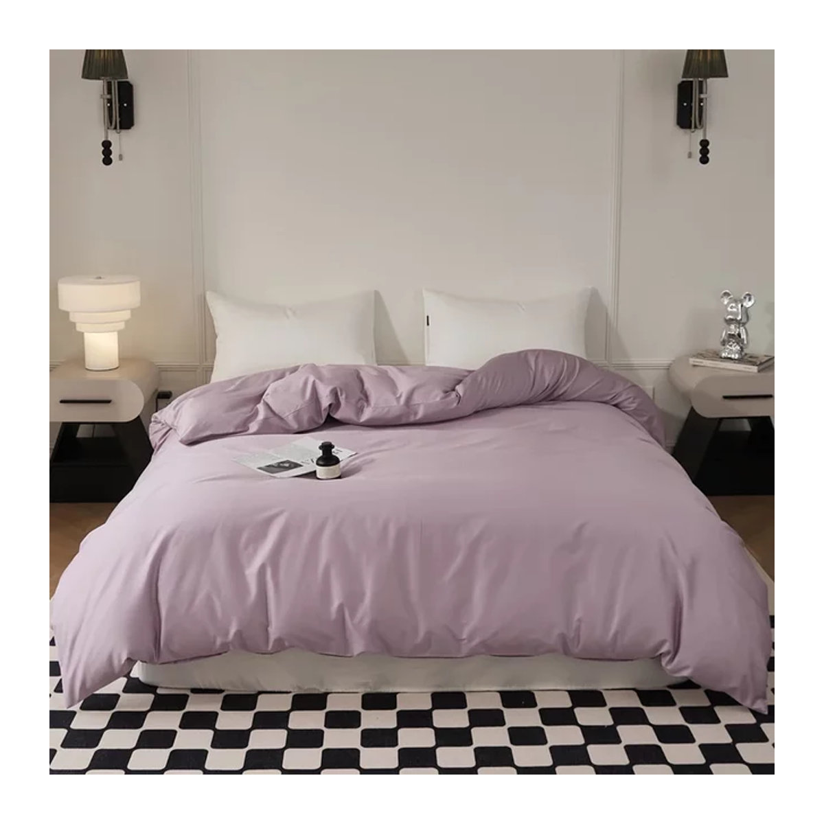 Bettbezug aus langstapeliger Baumwolle im 60er-Jahre-Stil von FLOWERS AND CAKES in Beige oder Lila, B/H: 160 x 210 cm oder 200 x 200 cm - Bild 1