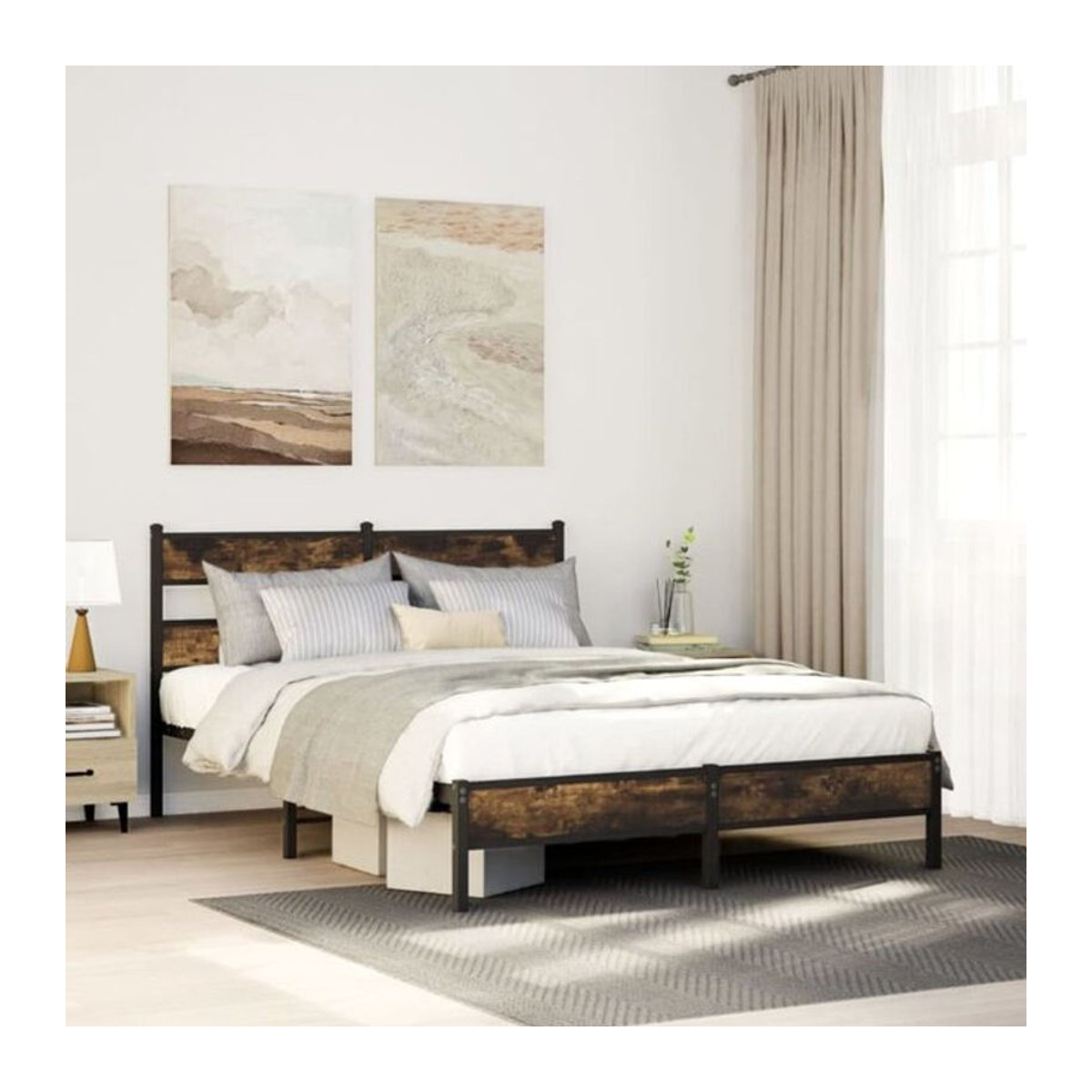 Bettgestell aus Holzwerkstoff und Metall im Industrial Design von Vidaxl, Farbe Braun, B/T/H: 75 x 190 x 91,5 cm - Bild 1