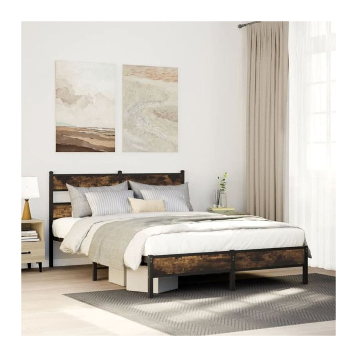 Bettgestell aus Holzwerkstoff und Metall im Industrial-Design von vidaxl, Farbe Braun, B/T/H: 90 x 200 cm - Bild 1
