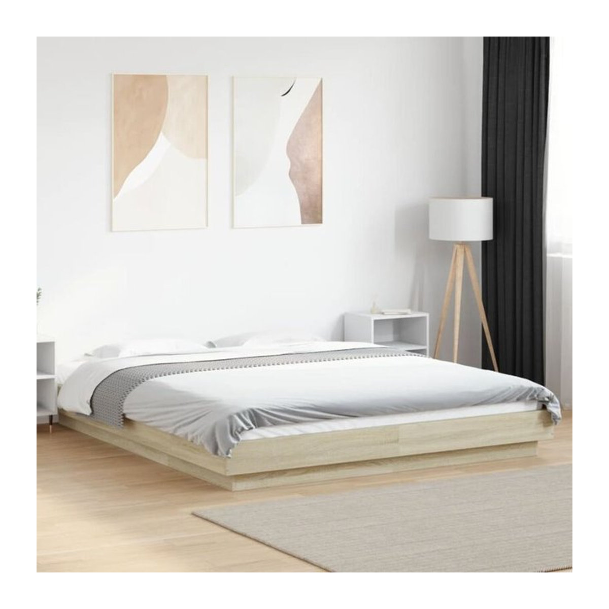 Bettgestell mit LED in Sonoma-Eiche Natur aus Holzwerkstoff von vidaxl, B/T: 150 x 200 cm - Bild 1