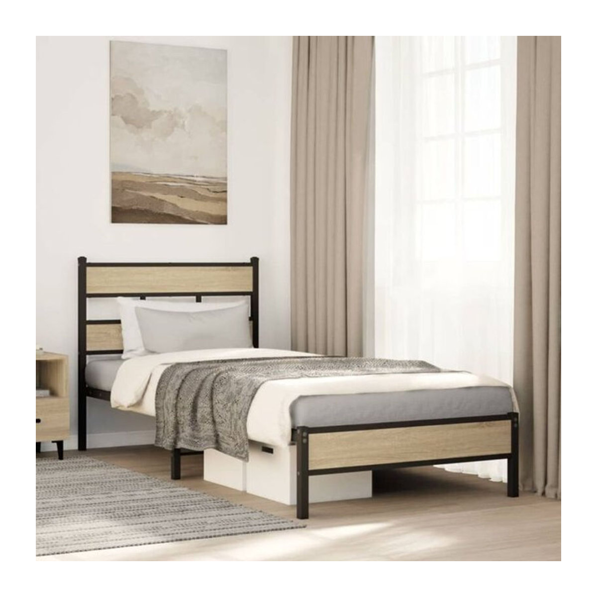 Bettgestell ohne Matratze Vidaxl in Sonoma-Eiche Natur aus Holzwerkstoff und Metall im Industrial-Design B/T/H: 100 x 190 cm - Bild 1