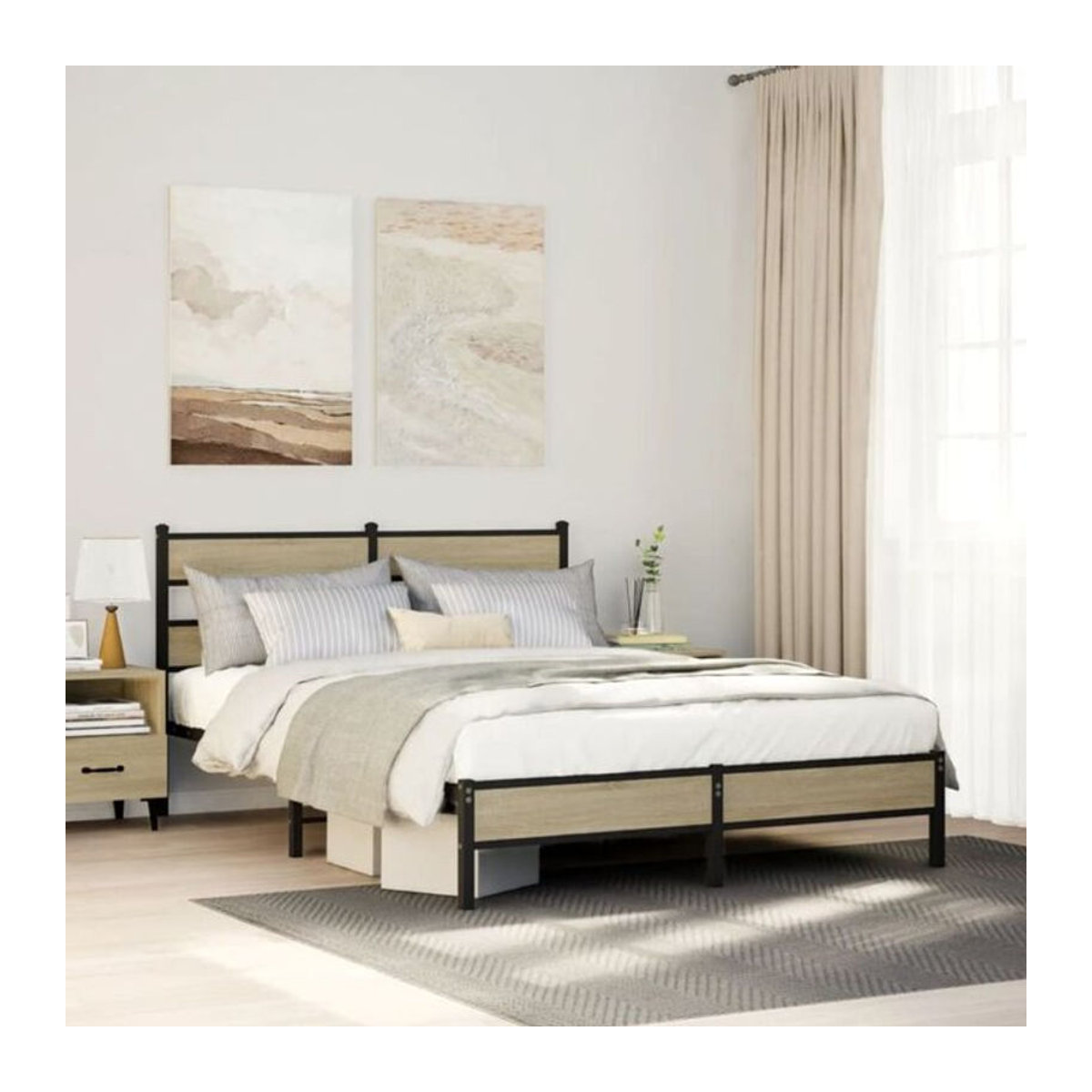 Bettgestell ohne Matratze Vidaxl in Sonoma-Eiche Natur aus Holzwerkstoff und Stahl im Industrial-Design B/T: 140 x 190 cm - Bild 1