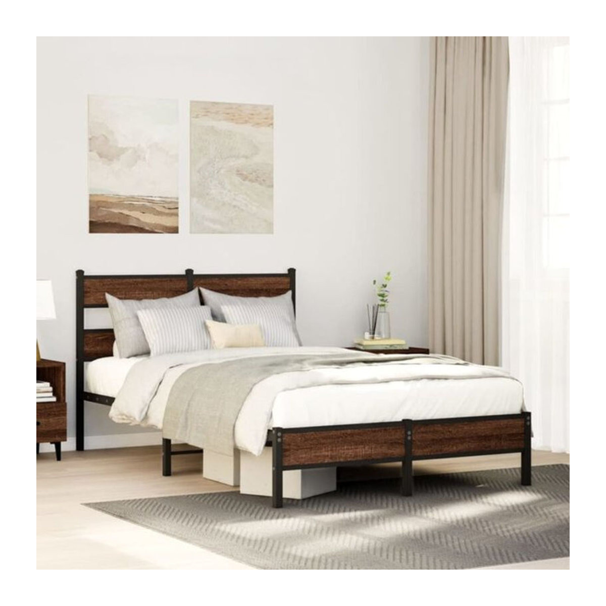 Bettgestell Vidaxl in Braun aus Holzwerkstoff und Stahl im Industrial Design, B/T/H: 120 x 190 x 91,5 cm - Bild 1