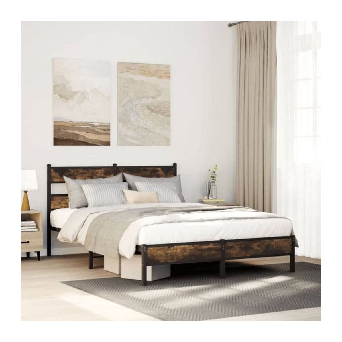 Bettgestell vidaxl in Braun im Industrial Design aus Holzwerkstoff und Metall, B/T/H: 90 x 190 x 95 cm - Bild 1
