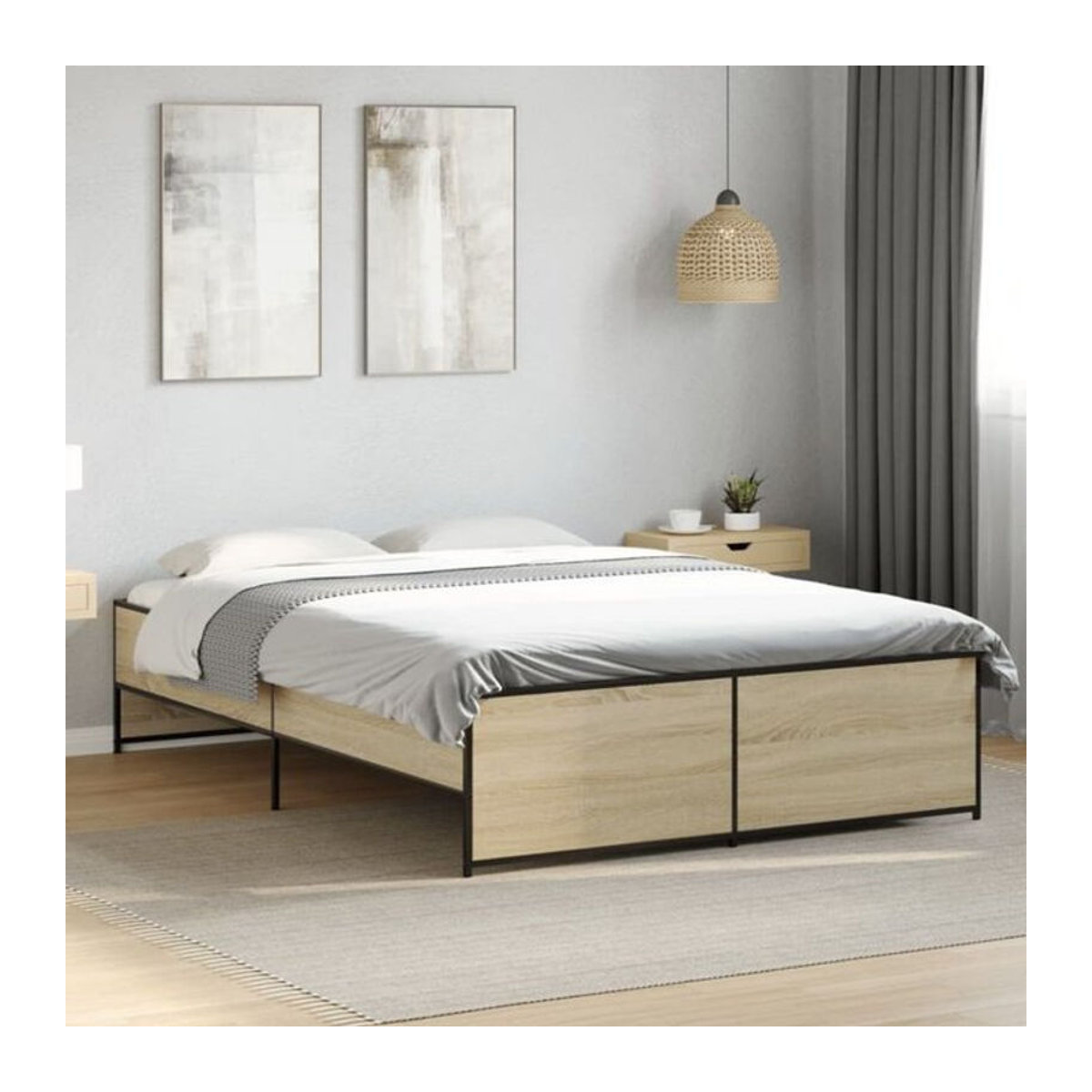 Bettgestell Vidaxl in Sonoma-Eiche Natur aus Holzwerkstoff und Metall, B/T/H: 120 x 190 cm - Bild 1
