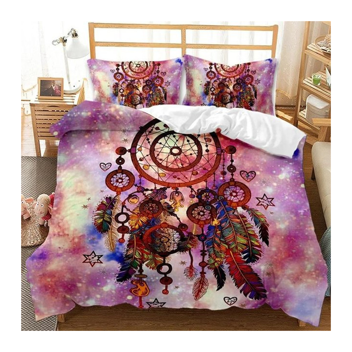 Bettwäsche Binchi Fitness Traumfänger Mandala im Boho-Stil, Weiß/Mehrfarbig, B/H: 155 x 220 cm - Bild 1