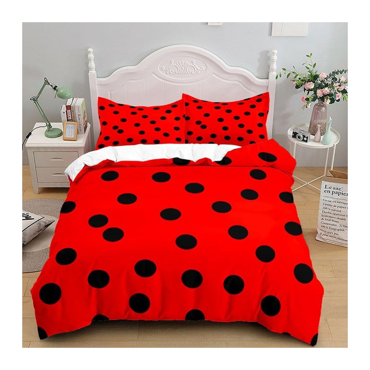 Bettwäsche Set JMG Household Supplies mit Sterne und Marienkäfer Insekten Design in Rot, B/H: 140 x 210 cm - Bild 1