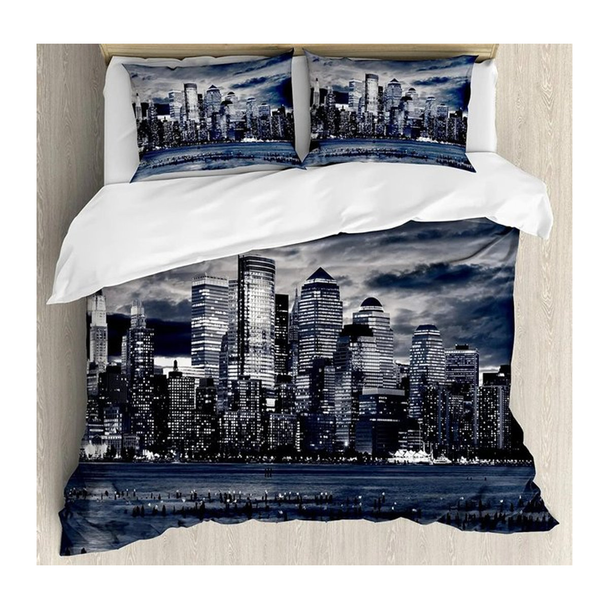 Bettwäsche-Set JMG Household Supplies New York NYC Reflexionen auf Manhattan Blau, Bettbezug und Kissenbezüge, B/H: 210 x 210 cm - Bild 1