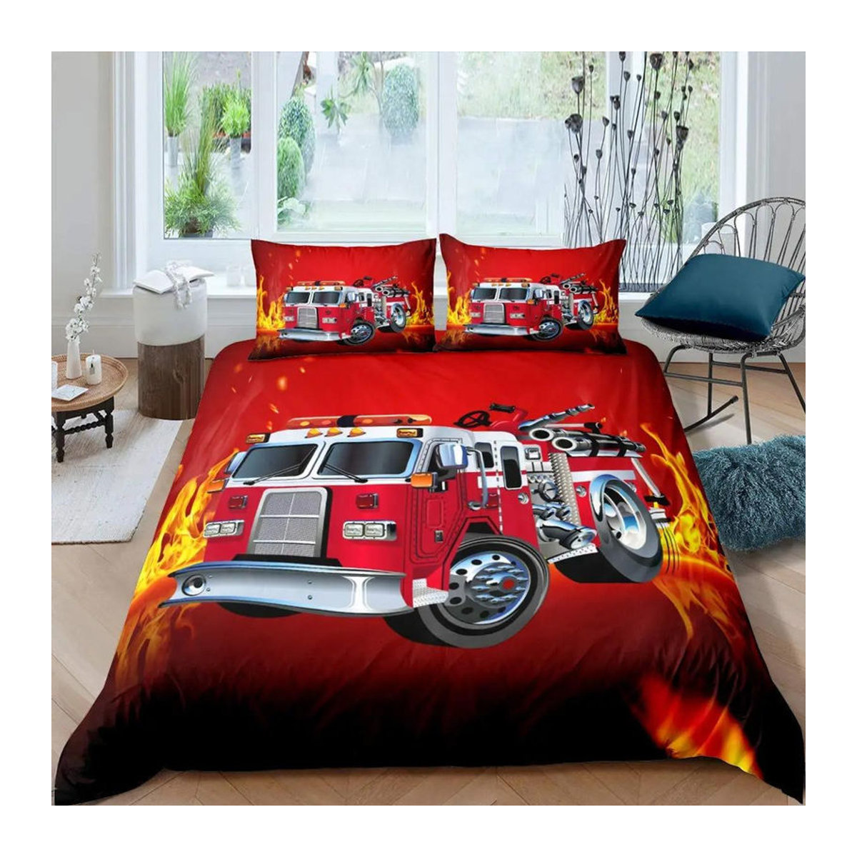 Bettwäsche Set Lodestar Feuerwehrauto in Rot für Jungen und Mädchen, Polyester Bettbezug mit Reißverschluss, B/H: 172 x 218 cm - Bild 2