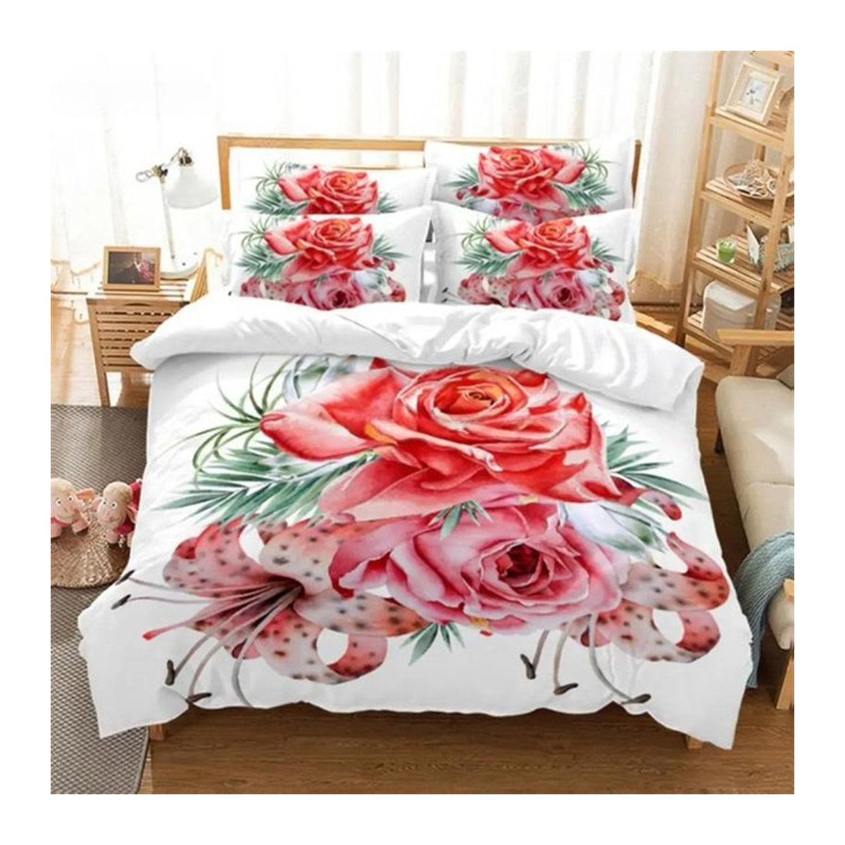 Bettwäsche Set Lodestar mit rotem Rosenmuster aus Polyester, 2-teilig, B/H: 140 x 200 cm - Bild 1