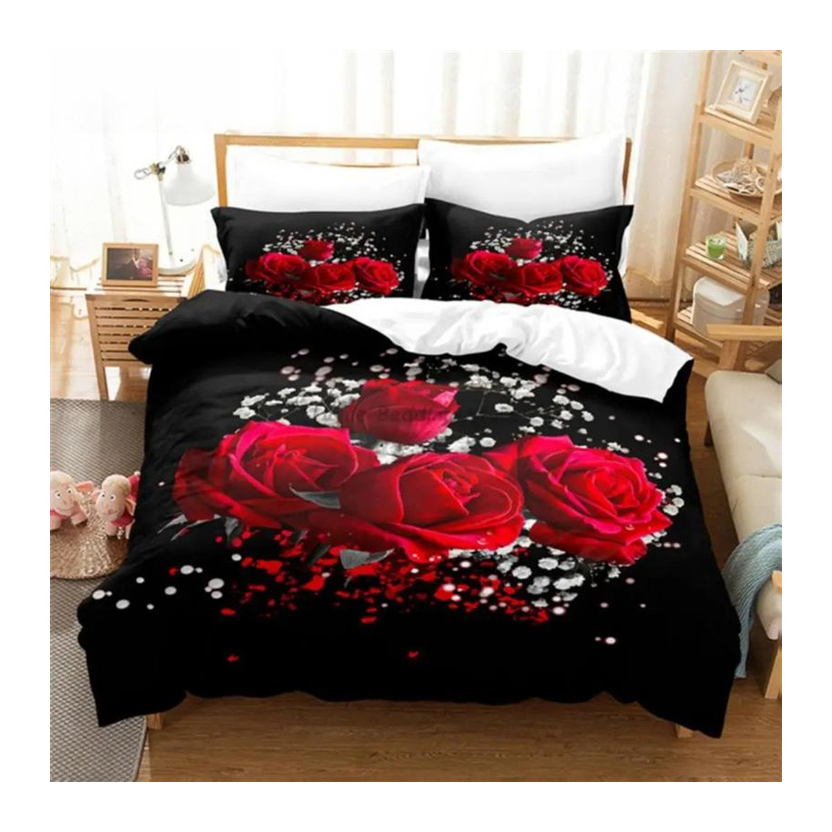 Bettwäsche Set Lodestar mit rotem Rosenmuster aus Polyester, 2-teilig, B/H: 70 x 133 cm - Bild 1