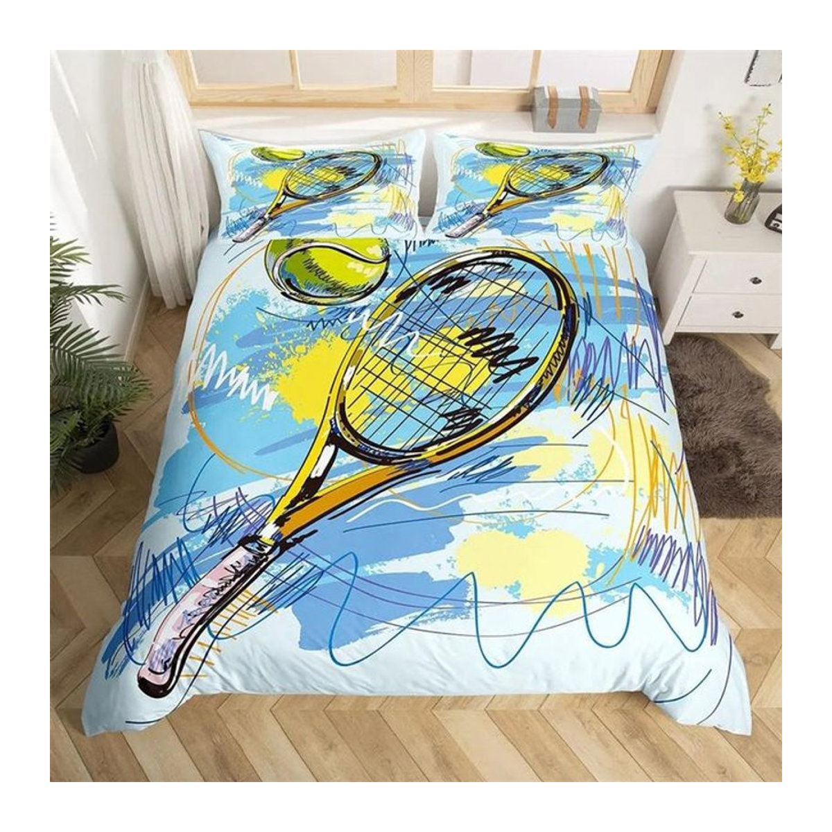 Bettwäsche-Set Lodestar mit Tennisplatz-Print in Gelb und Mehrfarbig, 3-teilig mit Reißverschluss, B/H: 260 x 240 cm - Bild 3