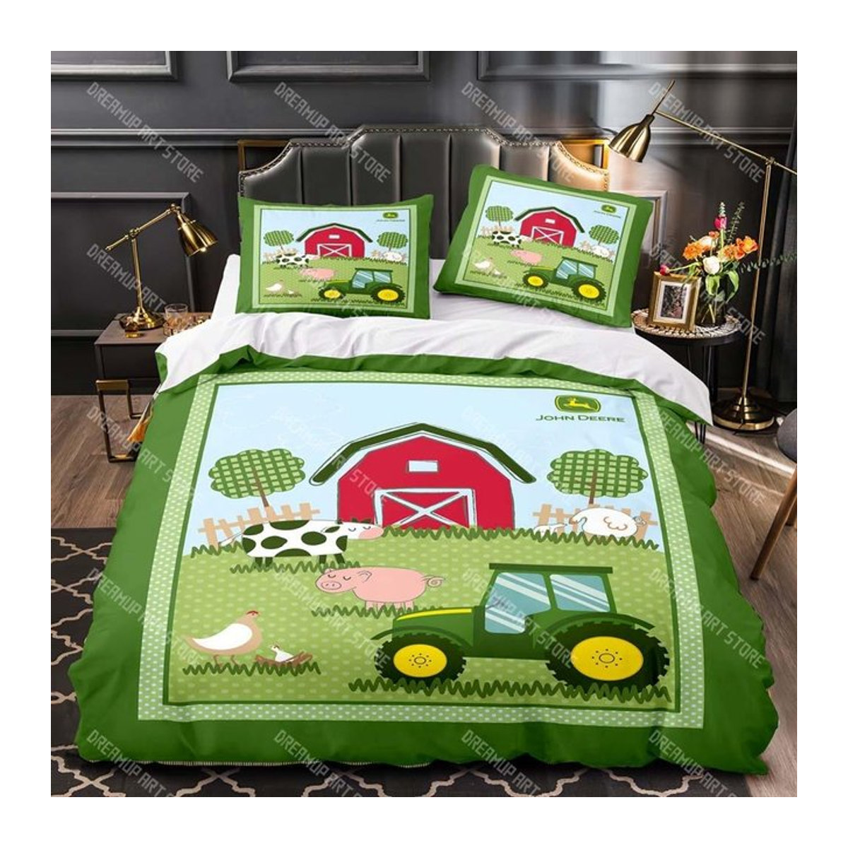 Bettwäsche Set Lodestar mit Traktor und Baustellenfahrzeug Muster für Kinder, mehrfarbig, B/H: 135 x 200 cm - Bild 1