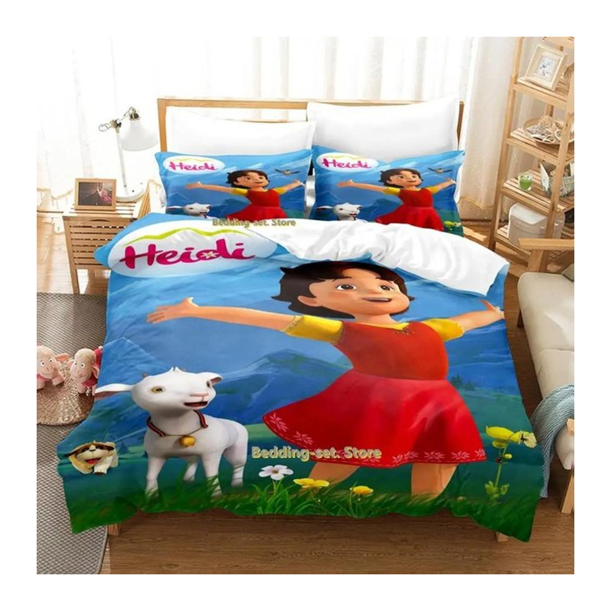 Bettwäsche-Set Maiden of the Alps mit Heidi Cartoon-Aufdruck, mehrfarbig, B/H: 140 x 200 cm - Bild 1