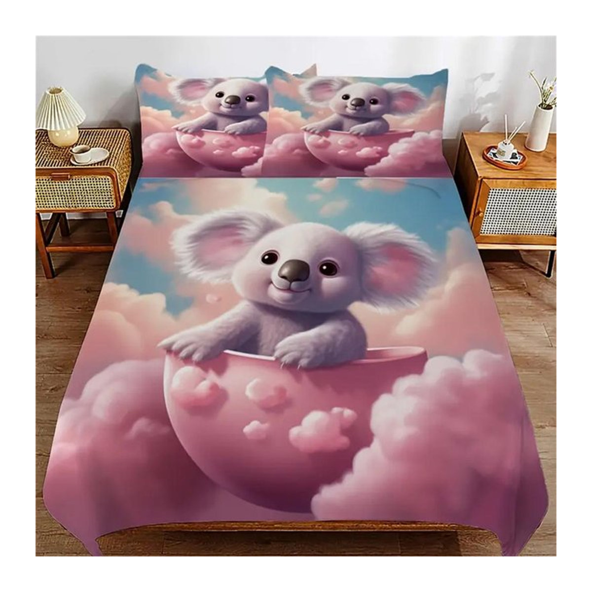 Bettwäsche Set mit Cartoon Koala Motiv von Binchi Fitness in Rosa, 2- oder 3-teilig, Bettbezug und Kissenbezug, B/H: 135 x 200 cm - Bild 1