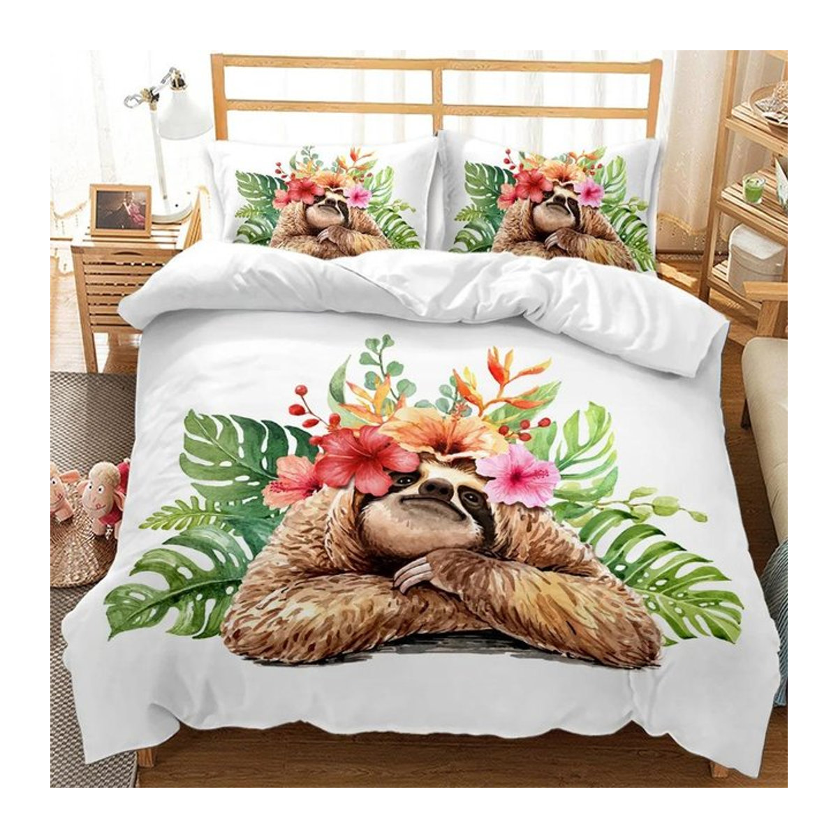 Bettwäsche-Set mit Cartoon-Weltraum-Faultier-Motiv von Your Warm Home, Farbe: Weiß, Breite: 133 cm, Länge: 200 cm (entspricht 70x133cm Angabe im Text als Maßkomponente) - Bild 1