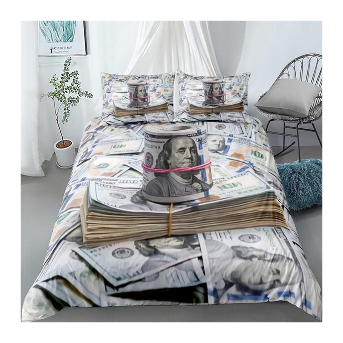 Bettwäsche-Set Your Warm Home mit Dollar-Muster in Mehrfarbig, King-Size, B/H: 173 x 218 cm - Bild 1