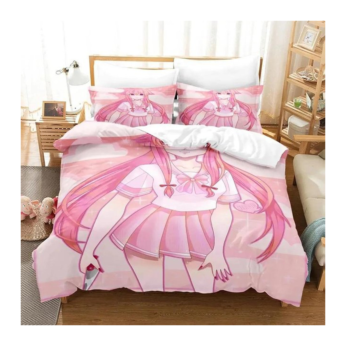 Bettwäscheset Anime Future Diary Yuno Gasai in Rosa, 2-teilig mit Bettbezug und Kissenbezug, B/H: 70 x 133 cm - Bild 1