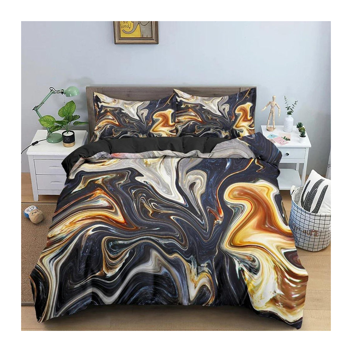Bettwäscheset Binchi Outdoor Product mit abstraktem Marmorstrukturmuster in Mehrfarbig, inklusive Bettbezug und Kissenbezug, Queen Size B/H: 210 x 210 cm - Bild 2
