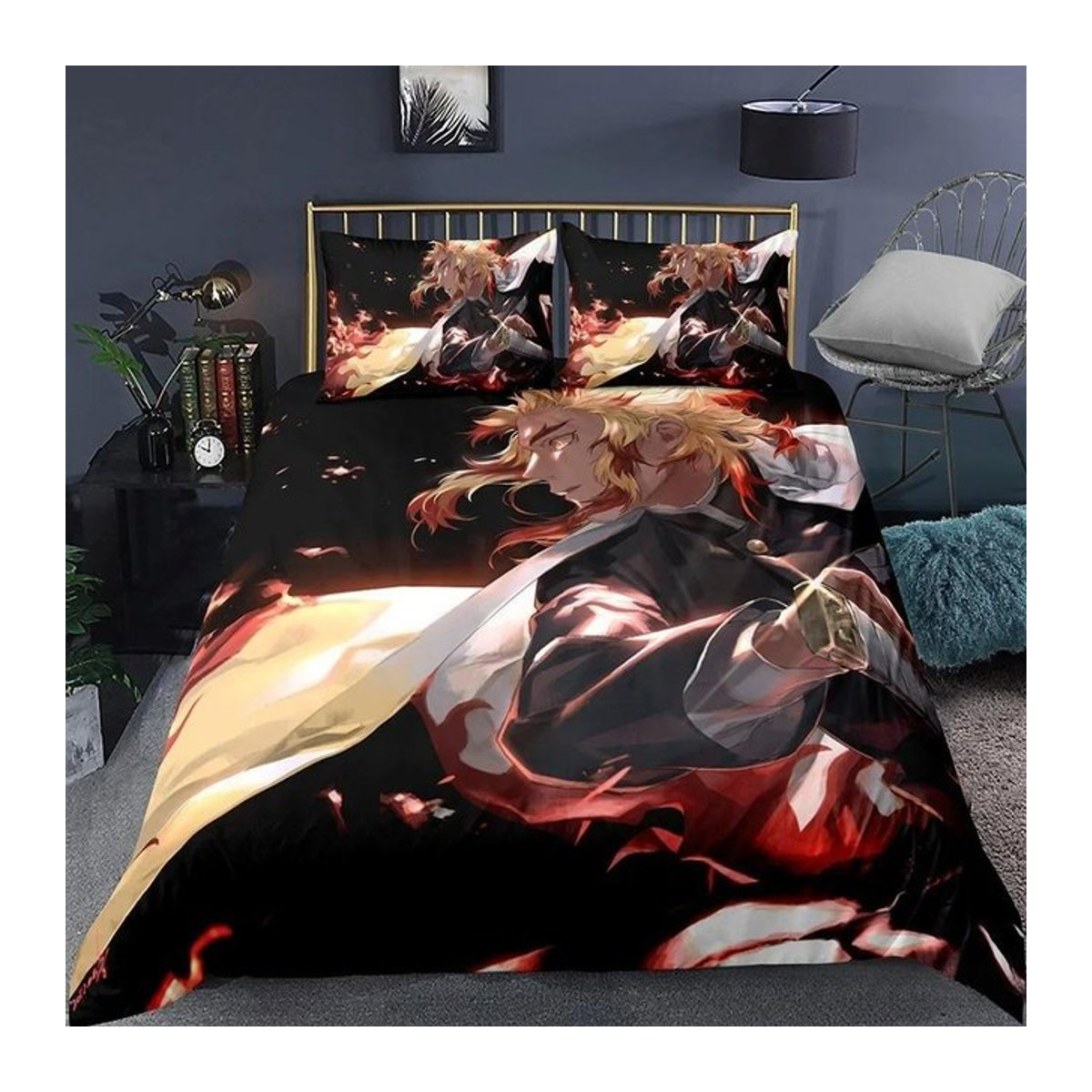 Bettwäscheset Demon Slayer 3D Digitaldruck Muichiro Tokito Anime Bettbezug Schwarz B/H: 180 x 210 cm von JMG Household Supplies - Bild 1