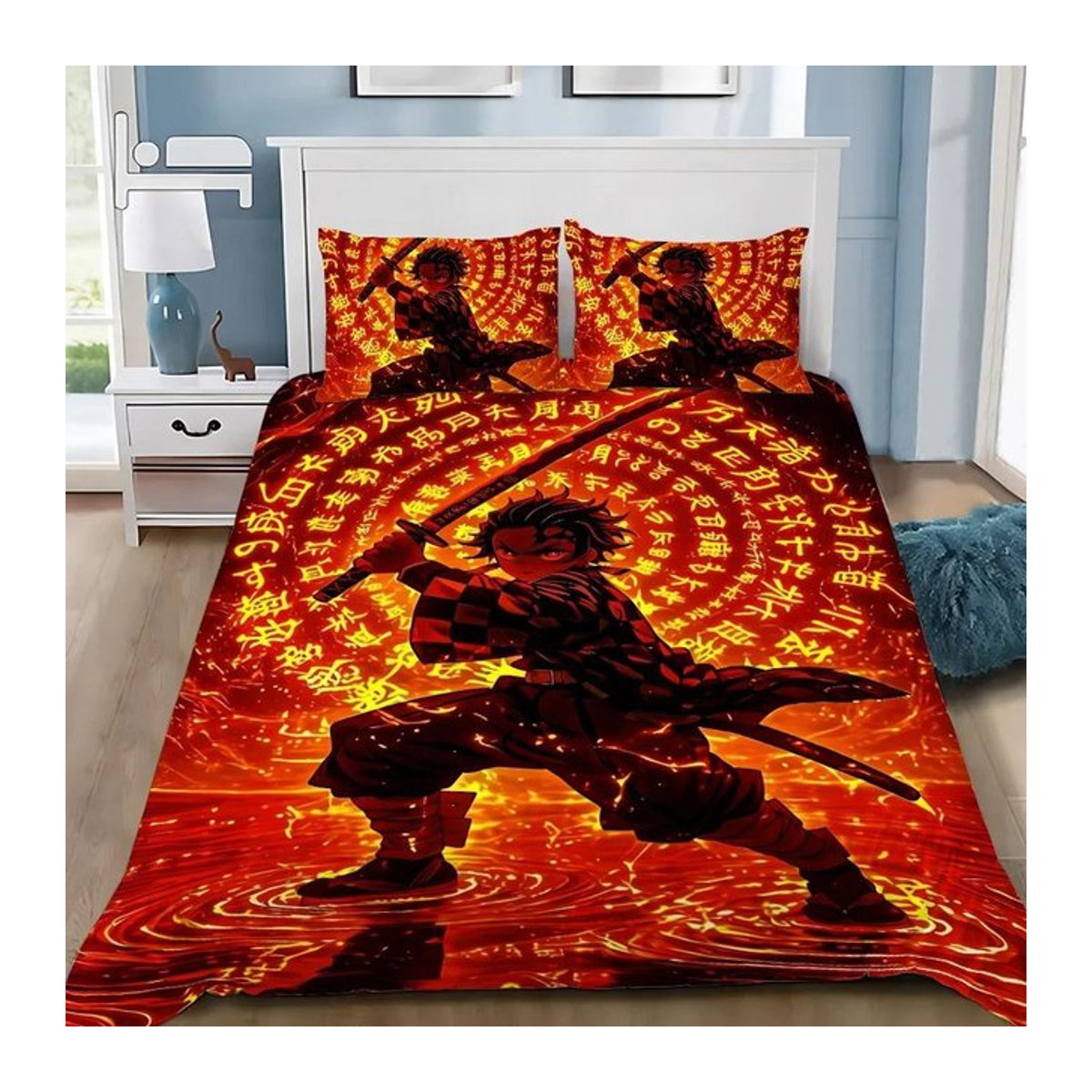 Bettwäscheset Demon Slayer 3D Digitaldruck Muichiro Tokito Anime Design von JMG Household Supplies, Farbe: Rot, B/H: 135 x 200 cm - Bild 1