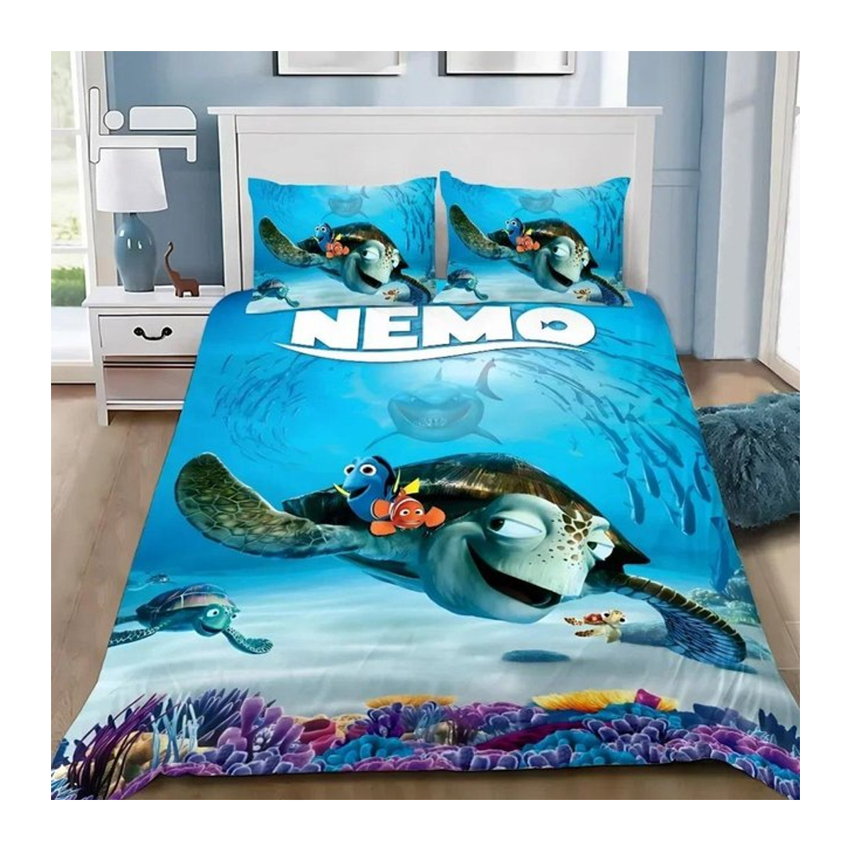 Bettwäscheset Findet Nemo mit Bettbezug und Kissenbezug, Blau, B/H: 150 x 200 cm - Bild 1
