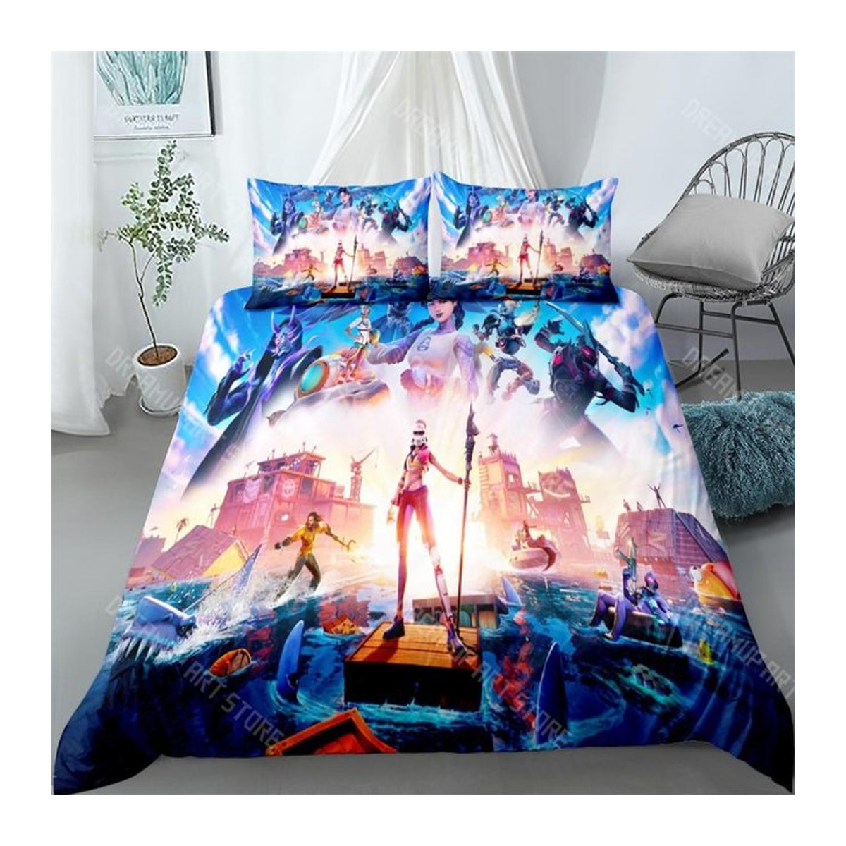 Bettwäscheset Fortnite Design mit Kissenbezug für Kinder und Erwachsene, mehrfarbig, B/H: 135 x 200 cm - Bild 1