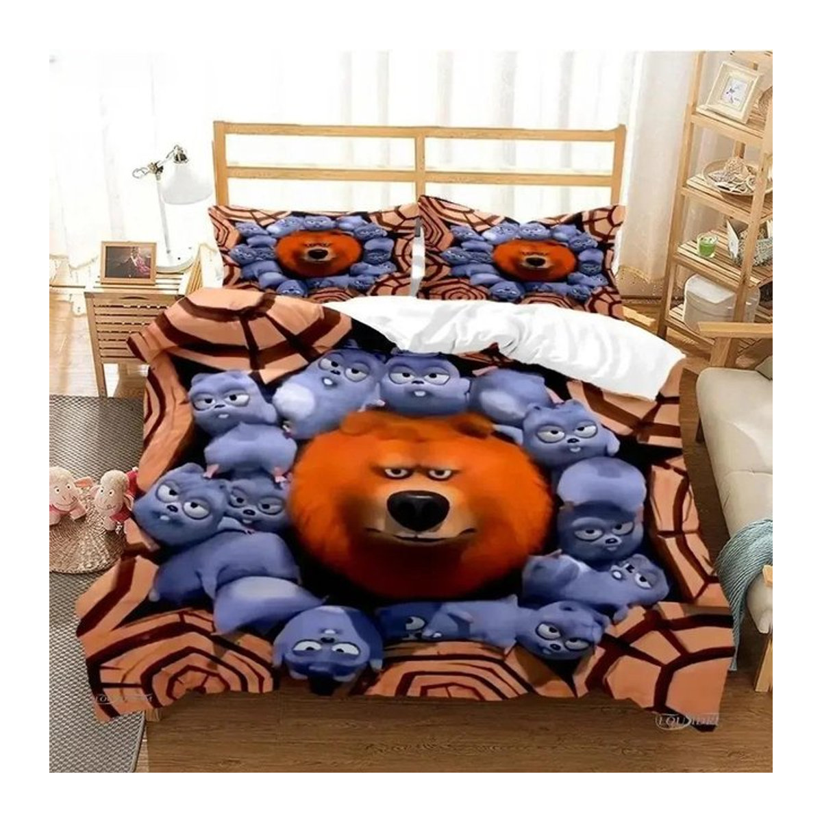 Bettwäscheset Grizzly & Die Lemminge Cartoon Anime Design mit Bettbezug und Kissenbezug, mehrfarbig, B/H: 228 x 228 cm - Bild 1