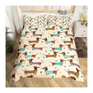 Bettwäscheset mit Cartoon-Dackel in Silber, 2-teiliges Bettbezug-Set aus Polyester mit süßem Welpen-Print, B/H: 140 x 210 cm