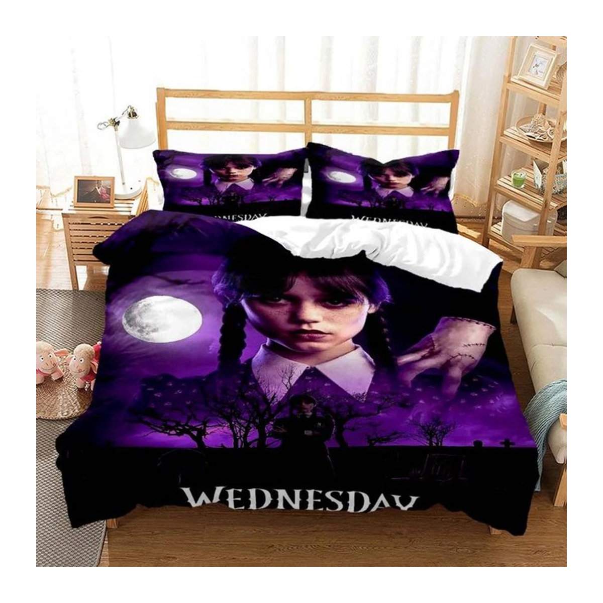 Bettwäscheset Mittwoch Addams Amerikanische Dramen in Lila, 3D-gedruckt, B/H: 140 x 210 cm - Bild 1
