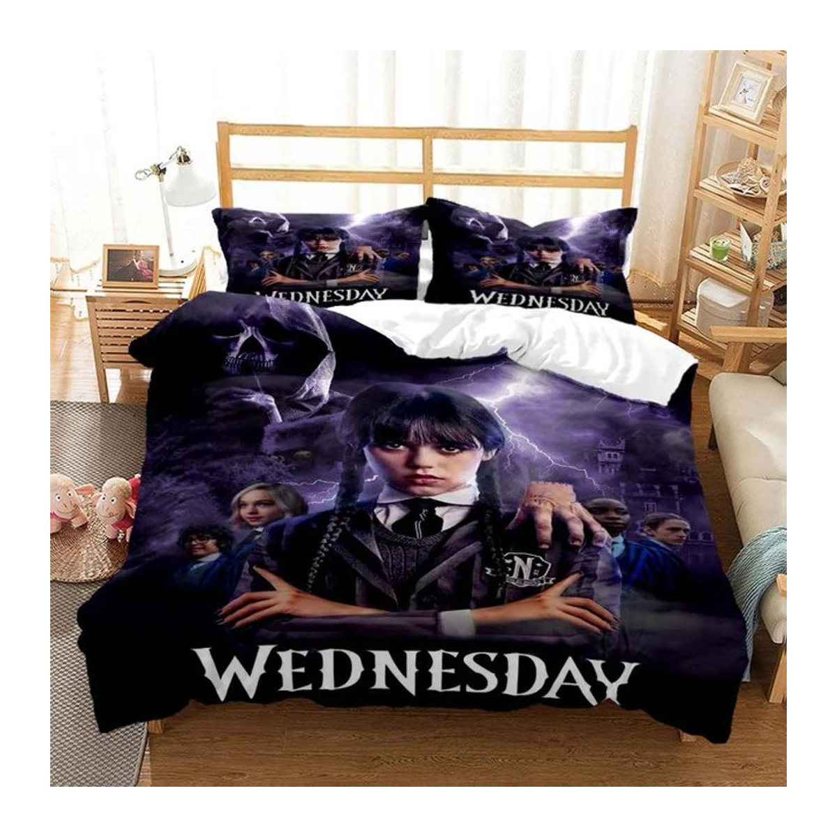 Bettwäscheset Mittwoch Addams Amerikanische Dramen in Schwarz mit Reißverschluss, B/H: 172 x 218 cm - Bild 1
