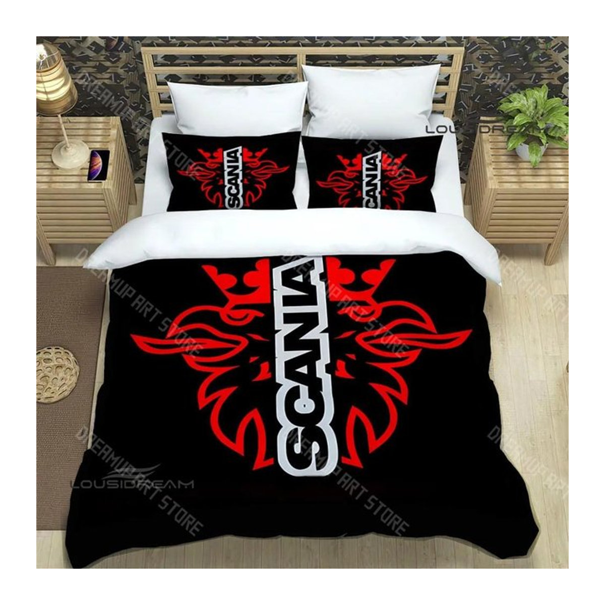 Bettwäscheset Scania 3D Logo Design in Schwarz, Bettbezug und Bettdecke, Größe: 140 x 210 cm - Bild 1