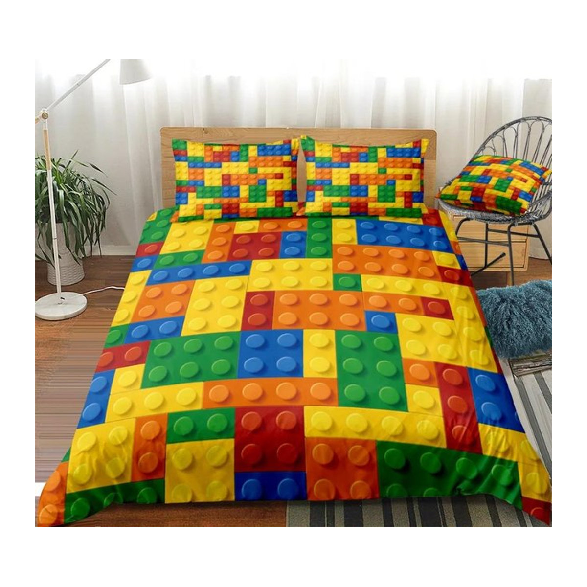 Bettwäscheset Your Warm Home mit Spielzeug-Print und bunten Bausteinen, mehrfarbig, 3-teilig, B/H: 200 x 200 cm - Bild 1