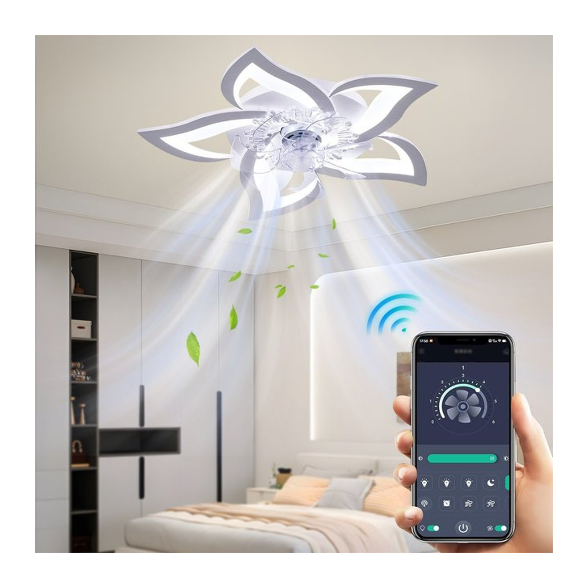 Betuyoo Lotus-Deckenventilator mit LED-Beleuchtung in Weiß, moderner Kronleuchter für Wohnzimmer, Esszimmer, Schlafzimmer und Küche - Bild 1