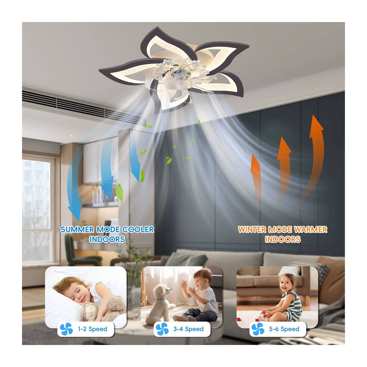 Betuyoo Lotus-Deckenventilator mit LED-Beleuchtung in Weiß, moderner Kronleuchter für Wohnzimmer, Esszimmer, Schlafzimmer und Küche - Bild 2